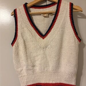 1980s Claiborne White and Red V-Neck Sweater